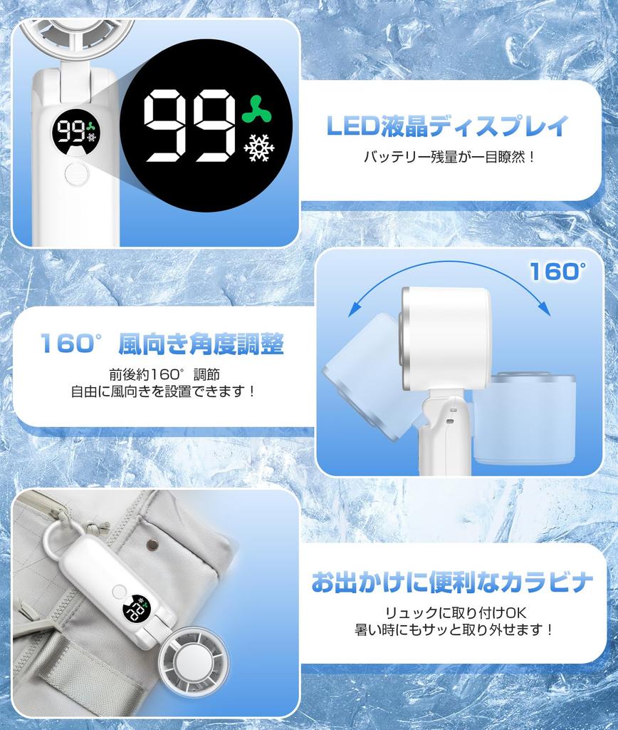 Ventilator portabil de mână cu răcire instantanee, 100 de viteze puternice, până la 20 de ore de funcționare, USB, ecran LCD cu nivelul bateriei, compact, mini, insolație, carabină