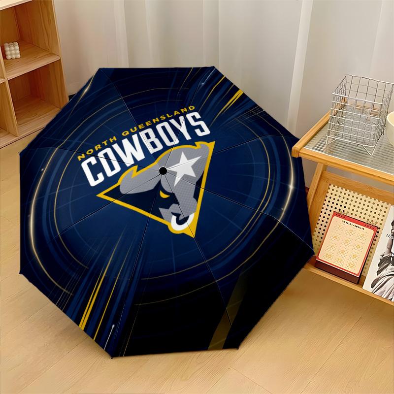 North Queensland Cowboys Print Auto 8?Ribs Folding Umbrella Wind Resistant Lightweight Automatic Umbrella For Daily Travel