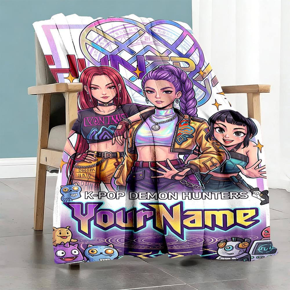 Demon Hunter Girls Customize Text Blanket Cozy Customizable Blanket Soft Warm Cozy Throw For Sofa Bedding Living Room Nap Four Seasons Universal