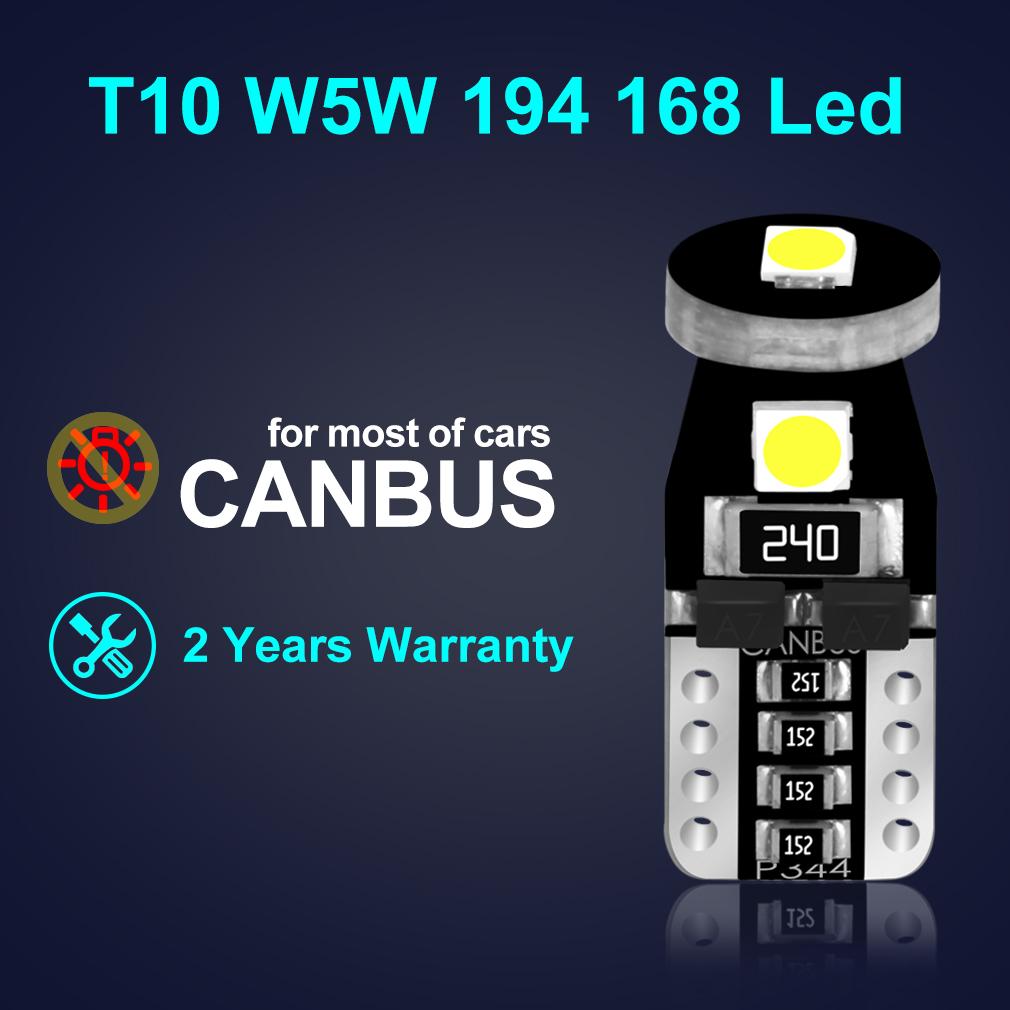 2Pcs T10 W5W LED Bulbs Canbus Car Clearance Lights Reading Lamp Auto Dome Door Bulb Accessories White Red Yellow Green Blue Pink Bulbs 7
