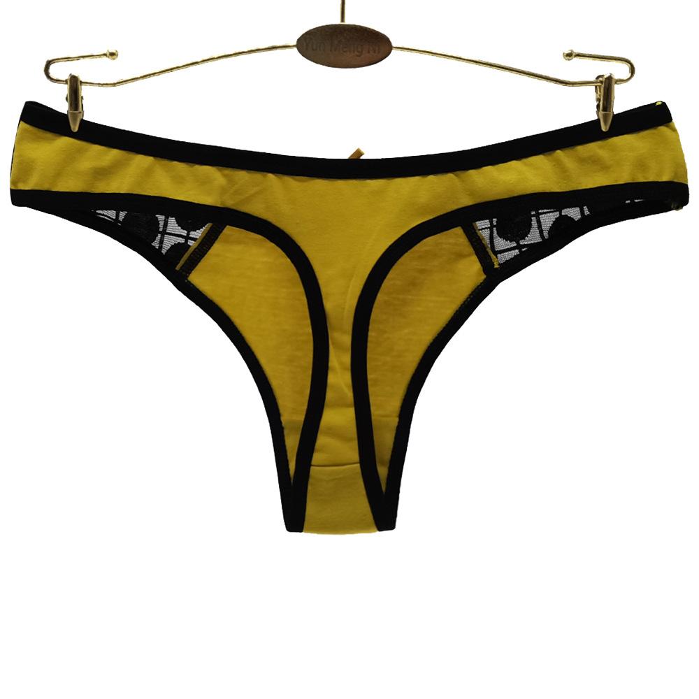 Cotton Women G-String Sexy Thong Transparent Lace Patchwork Briefs Intimates 6 Pcs/set