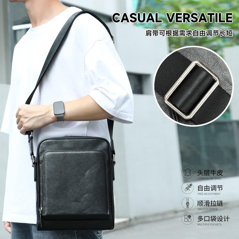 Large Capacity Leather Men's Diagonal Bag High-end Casual Vertical Shoulder 9-inch Tablet Portable Cowhide Trendy