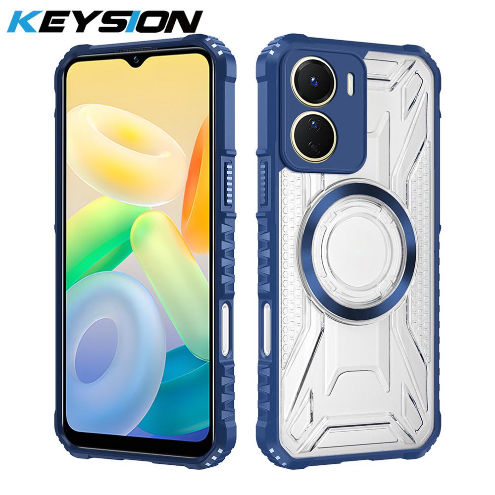 KEYSION Transparent Magnetic Case for VIVO Y16 Soft Silicone+PC Heavy Duty Shockproof Phone Back Cover for VIVO Y16
