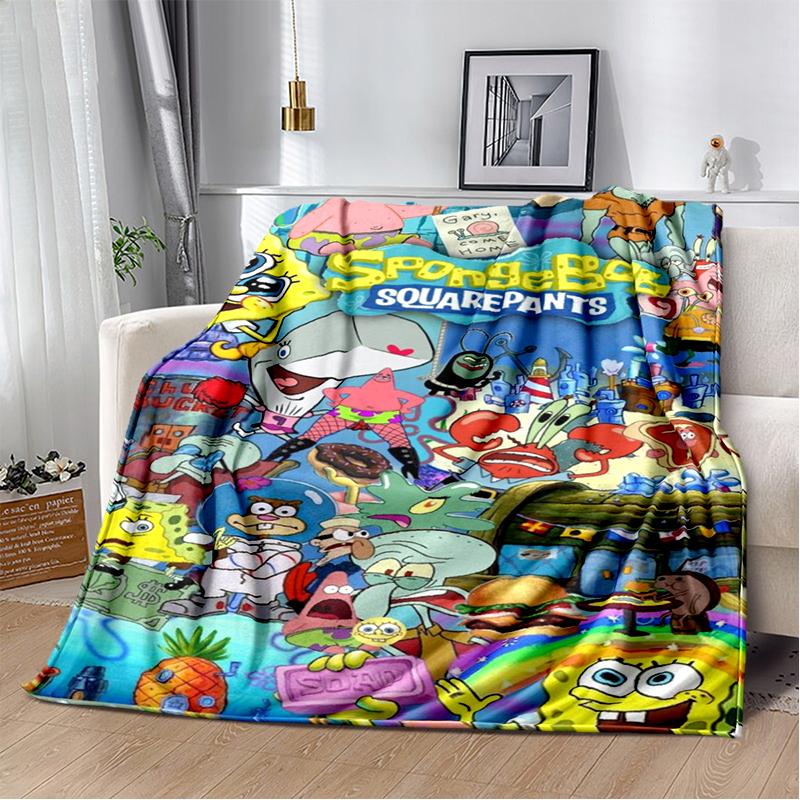Funny S-SpongeBob Patrick Star Cartoon Flannel Blanket Soft Warm Throw Blanket for Bedroom Living Room Bed Camping Picnic Kids