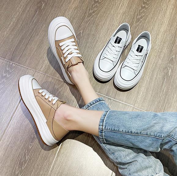 Fashion 4CM Genuine Leather Spell Color Fashion Casual Sneakers 2025 Popular Comfortable Flat Thick Sole Women Sneakers Trend Shoes