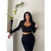 La Pinky [Lazy Autumn Day] Fashion Sexy Tight Stretch Knitting Long Sleeves Tops Bodycon Dress Suit Women