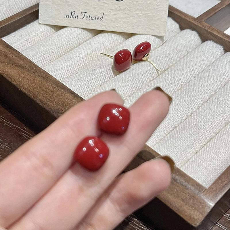 Tibetan Silver Imitation Pearl Square Stud Earrings for Women Minimalist Trendy Fashion  Geometric Accessories