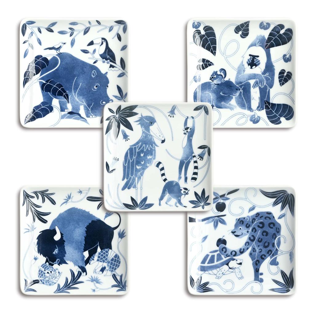 Natural69 Hasami Ware Set Old Hasami Blue and White Square Set Leopard Natural69 Hasami Ware Small Side Microwave and Dishwasher Made In Animal and