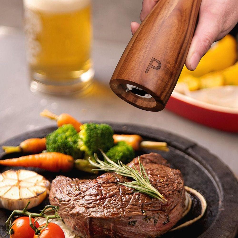 2pcs Adjustable Wood Salt and Pepper Grinder Set Manual Pepper Bottle  Household