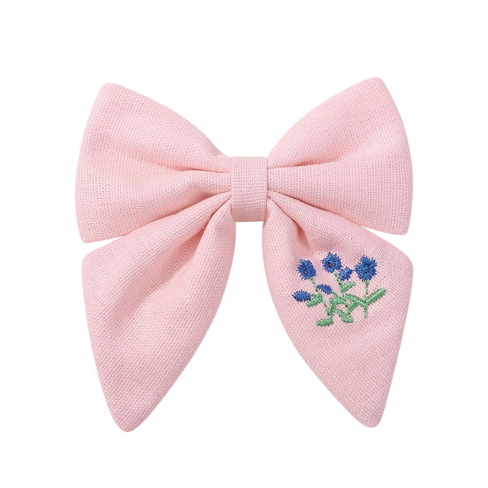 Flower Embroidery Bow Hair Clip Sweet Princess Girls Hair Clips Handmade Ribbon Bangs Hairpin Cute Bowknot Barrettes Headwear