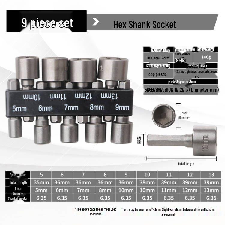 14-Piece Hex Socket & Electric Screwdriver Bit Set for Self-Tapping Screws