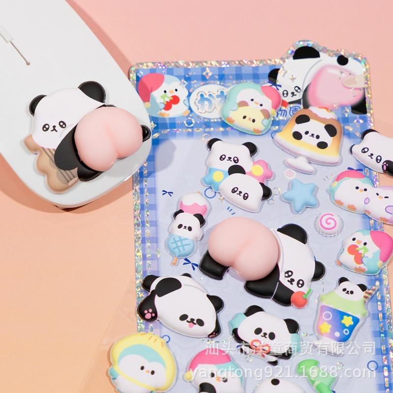 Autocollant Décoration en Caoutchouc Panda Mignon Dessin Animé 3D Soulageant le Stress Autocollant Patte pour Coque de Téléphone Pour Enfants Enfants Amusant Autocollant Jouet Classique