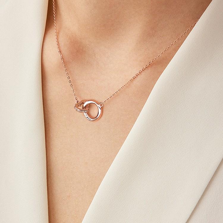 Elegant 2022 Trendy Heart Shaped Double Ring Mobius Necklace for Women in Titanium Steel