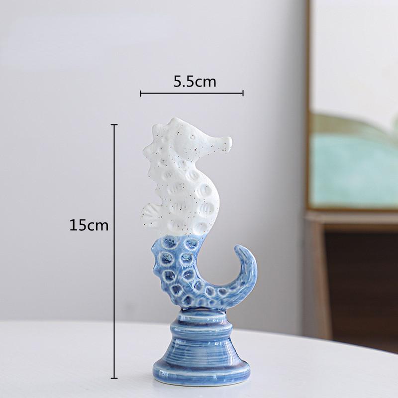 Ceramic Handicraft Artificial Animal Sculpture Seahorse Marine Organism Cartoon Seahorse Statue Home Decoration Accessories