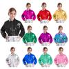 Unisex Kids Metallic Shiny Jacket Turn Down Collar Long Sleeve Hip Hop Dance Outerwear with Flap Pockets