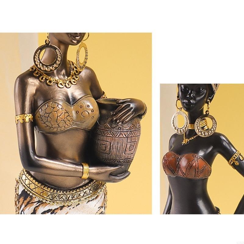 62KD African Woman Statue Retro Exotic Tribal Lady Desktop Ornament Resins Sculpture