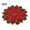 Christmas Table Placemats for Dining Floral Leaf Placemat Table, Decorative Polyester Fabric Round Mats Home with Festive Leaves Design Party