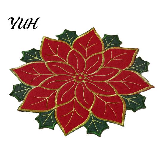 Christmas Table Placemats for Dining Floral Leaf Placemat Table, Decorative Polyester Fabric Round Mats Home with Festive Leaves Design Party