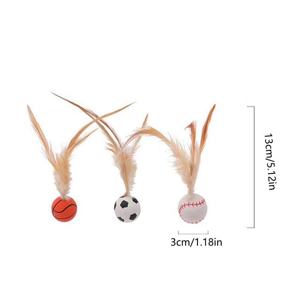 3Pcs Solid Biting Cat Interactive Ball Toy with Feathers Self Fun Cat Toy Bouncing Balls Interactive Play Elastic