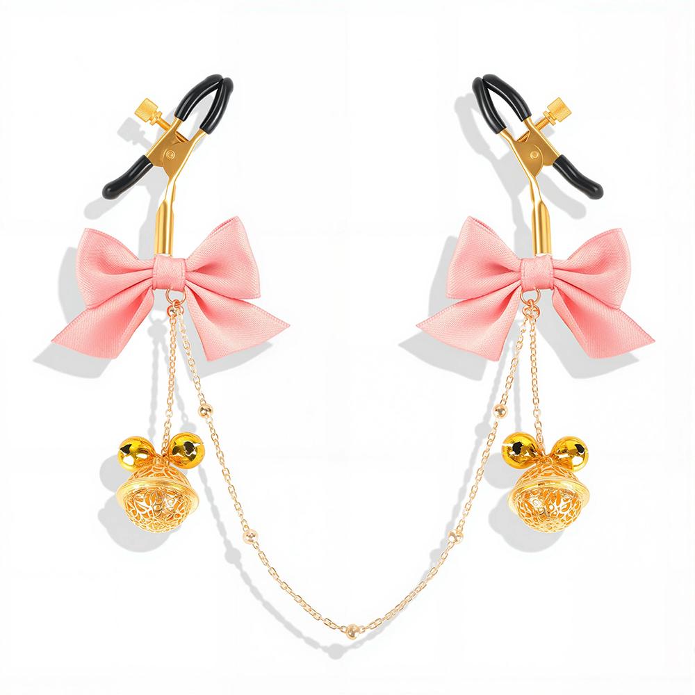 Classical Golden Bell Nipple Clamps BDSM Metal Chain & Bow Nipple Restraints Adult Flirting Toys SM Games Toys For Couples