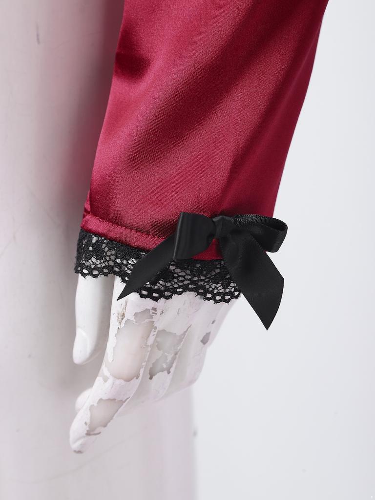 Women Victorian Gothic Bolero Shrug Floral Lace Trim Stand Collar Long Puff Sleeve Front Lacing Crop Cardigan Shawl for Vampire Cosplay Costume