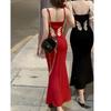 French Style Sexy Spaghetti Strap Bodycon Dress with Butterfly Cutout and Fishtail Maxi Design