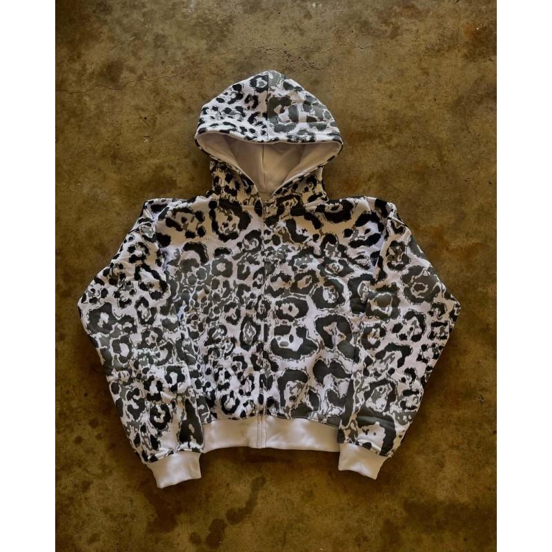 Animal Print Hooded Long Sleeve Zip-Up