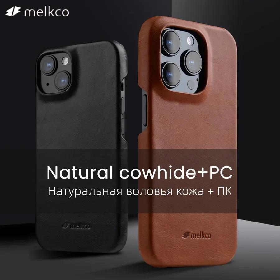 Melkco 100% Oil Wax Genuine Leather Case for iPhone 14 15 16 Pro Max Plus Premium Luxury Cases Business Pull-up Cow Phone Cover