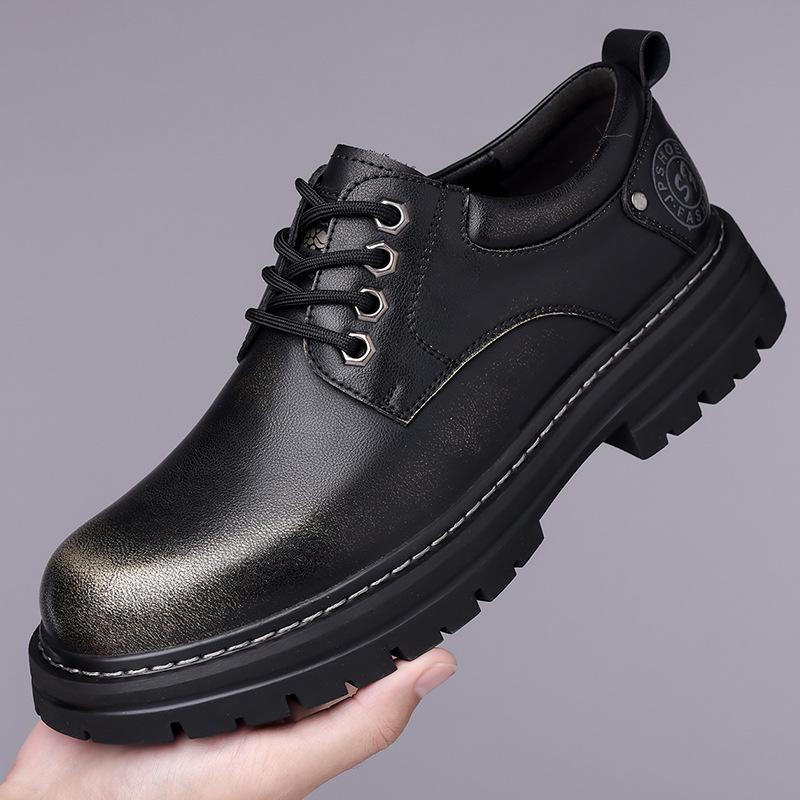 Fashion British Cowhide Platform Men's Dress Shoes Designer Soft-soled Increase Men Wedding Shoes Fashion Solid Color Derby Shoe Male