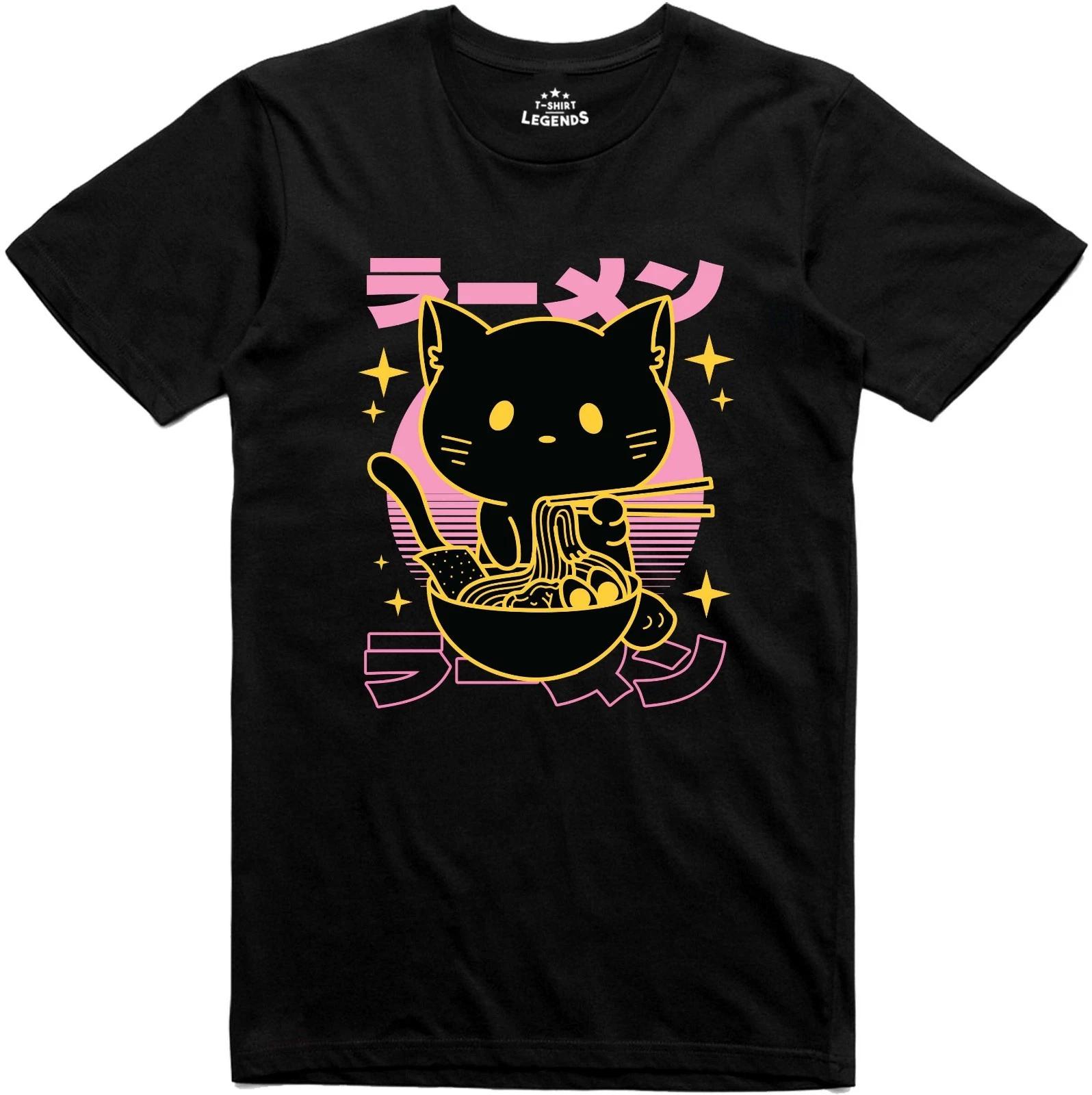 Mens T Shirt Cat Ramen Noodles Manga Japanese Geek Regular Fit Tee XXL