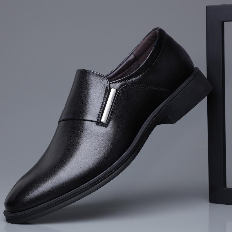 2025 Men's White Leather Height Increasing Formal Shoes - Casual Business Pointed Toe Fashion
