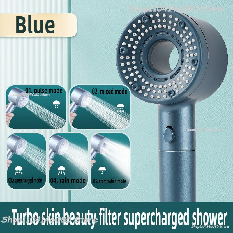 5 Lägen Duschhuvud Högtryck Duschhuvud Bärbart Filter Regndusch Blandare Kran Badrum Bad Hem Badrumstillbehör