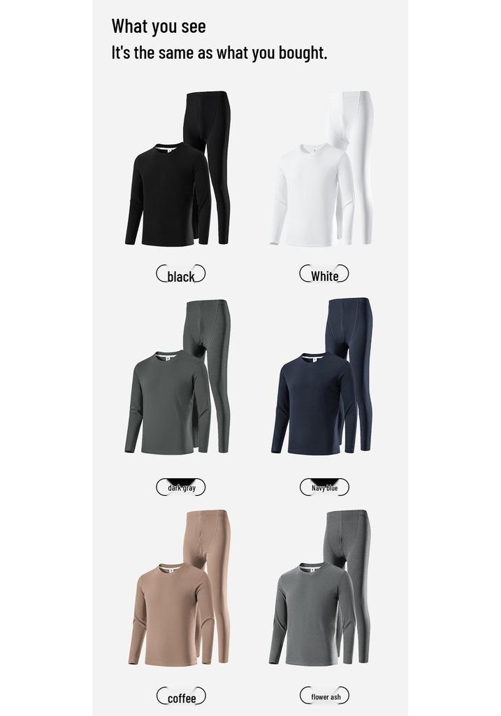Men's Double-Sided Fleece Warm Winter Thermal Set: Long-Sleeved Top & Seamless Pants