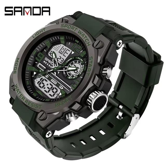 SANDA 6024 2025 Top Brand Men's Watches 5ATM Waterproof Sport Digital Wristwatch Quartz Watch for Men Clock Relogio Masculino