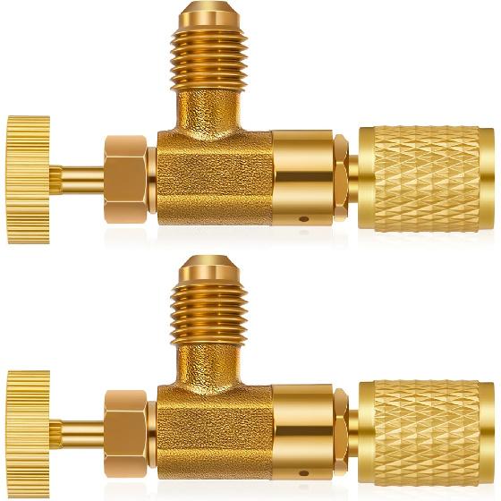 2 Pcs R32 R454B Refrigerant Adapter 1/4" Female Flare X 1/4" Male Flare Ball Valve Hose Adapter Brass Compact HVAC Low Loss Fittings for R32 R454B