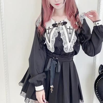 Viktoriánske gotické lolita blúzky Japonské sladké čipky volány výšivka námornícky golier košeľa dámske punkový štýl Y2k topy s dlhým rukávom