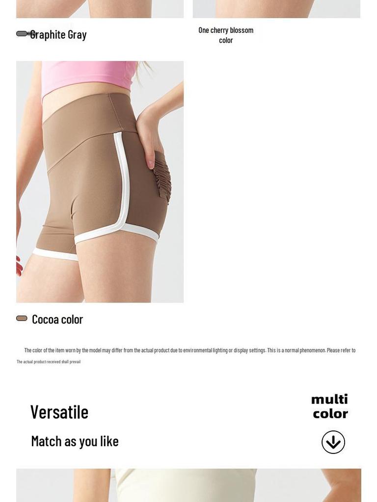 Color-Block High-Waisted Butt-Lift Yoga Shorts with Pockets for Running, Tennis, and Fitness - Women's Summer Outerwear