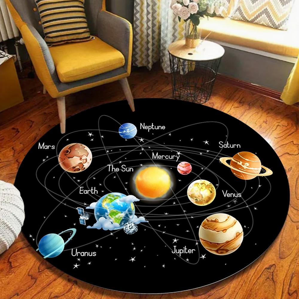 Planet Solar System Printed Round Earth Starry Moon Pattern Door Mat Kitchen Bedroom Living Room Carpet Entrance Porch Rug