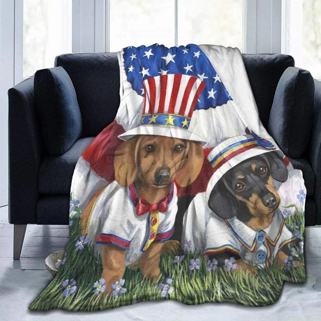 Dachshund Cartoon Animation Digitalprinted Polyester Bedroom Velvet Flannel Cover Blanket Fleece Soft Cover Blankets for Beds
