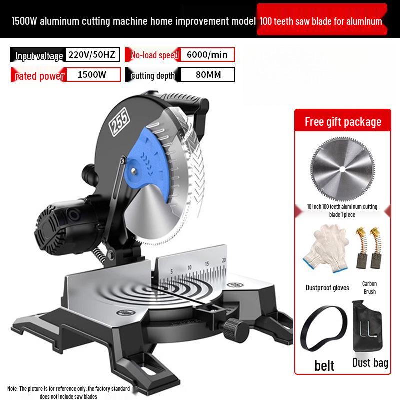 10-Inch High Precision Aluminum Alloy Miter Saw for Multifunctional Wood & Metal Cutting, 45 Degree Configuration.