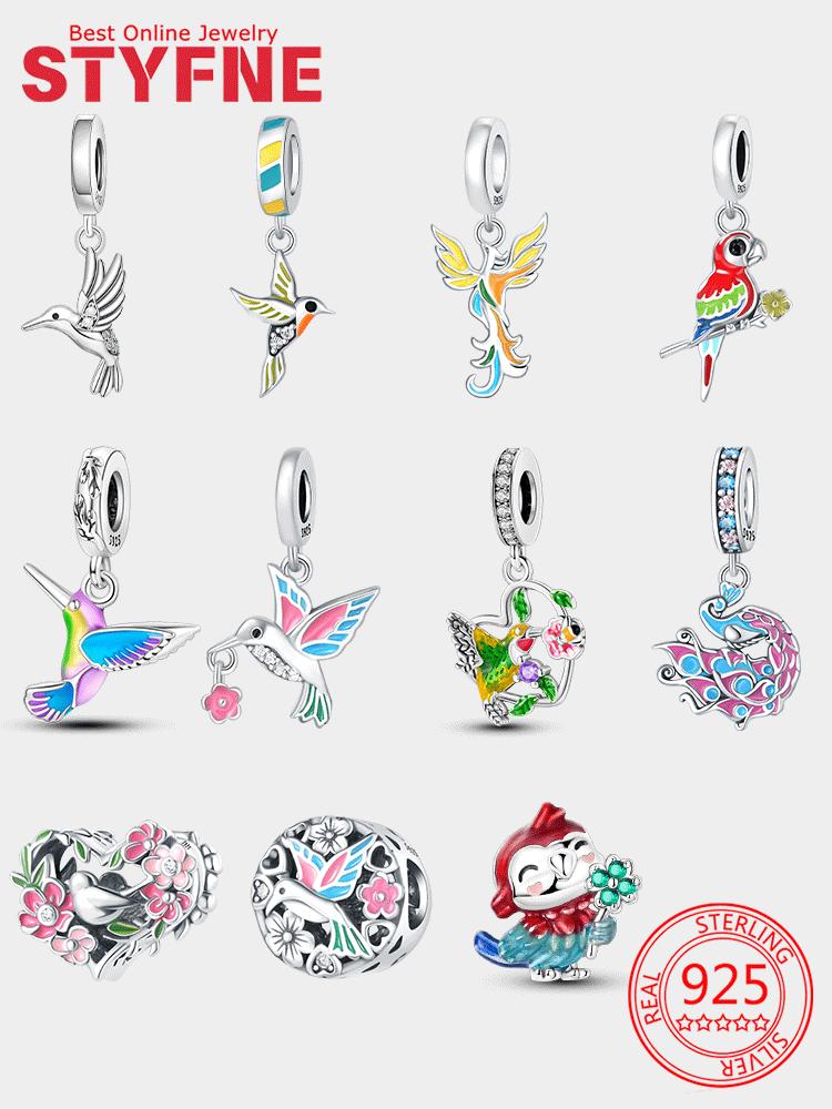 Original Copper Animal Colorful Parrot Jade Series Charms Hummingbird Bird Beads Pendant Fit Diy Bracelet Women Jewelry Gift