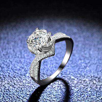 Women 'S Diamond Engagement Rings 14k White Gold Plated Sterling Silver Moissanite Ring Twist Flower Wedding Band Diamond Jewelry