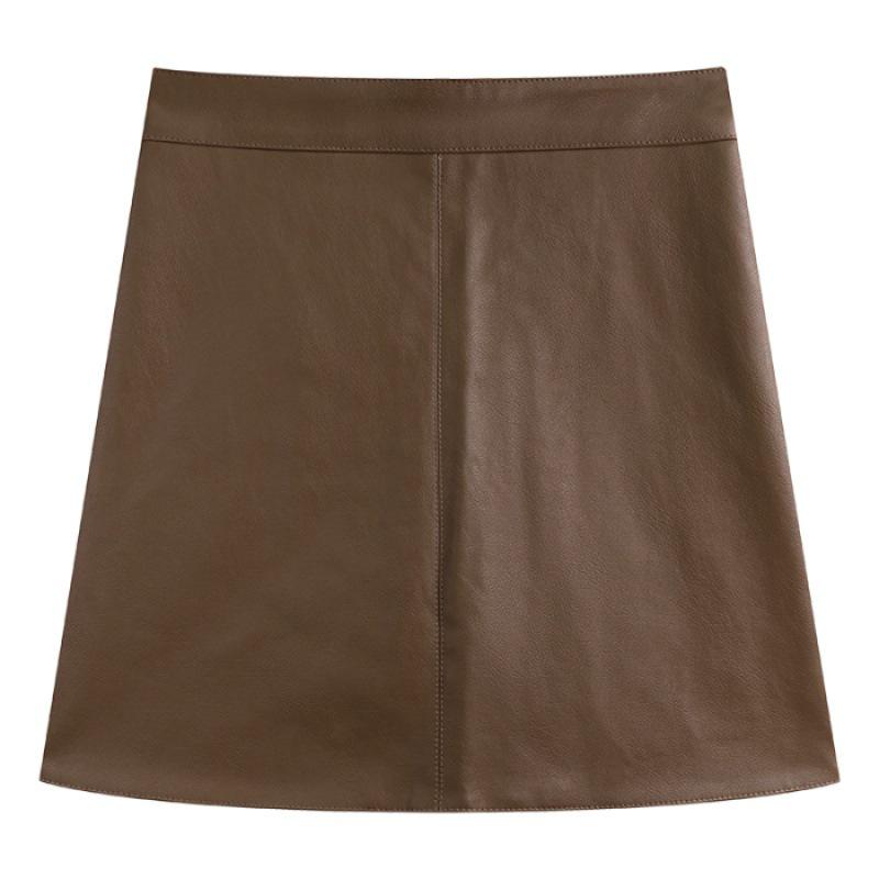 

Black Retro A-Line PU Leather Skirt: High Waist, Slim Fit for Women - Autumn/Winter Edition L кавовий