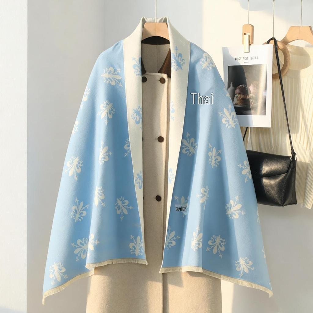 Double-Sided Women's Winter Ink Painting Snood: Imitation Cashmere Scarf for Air-Conditioned Rooms.