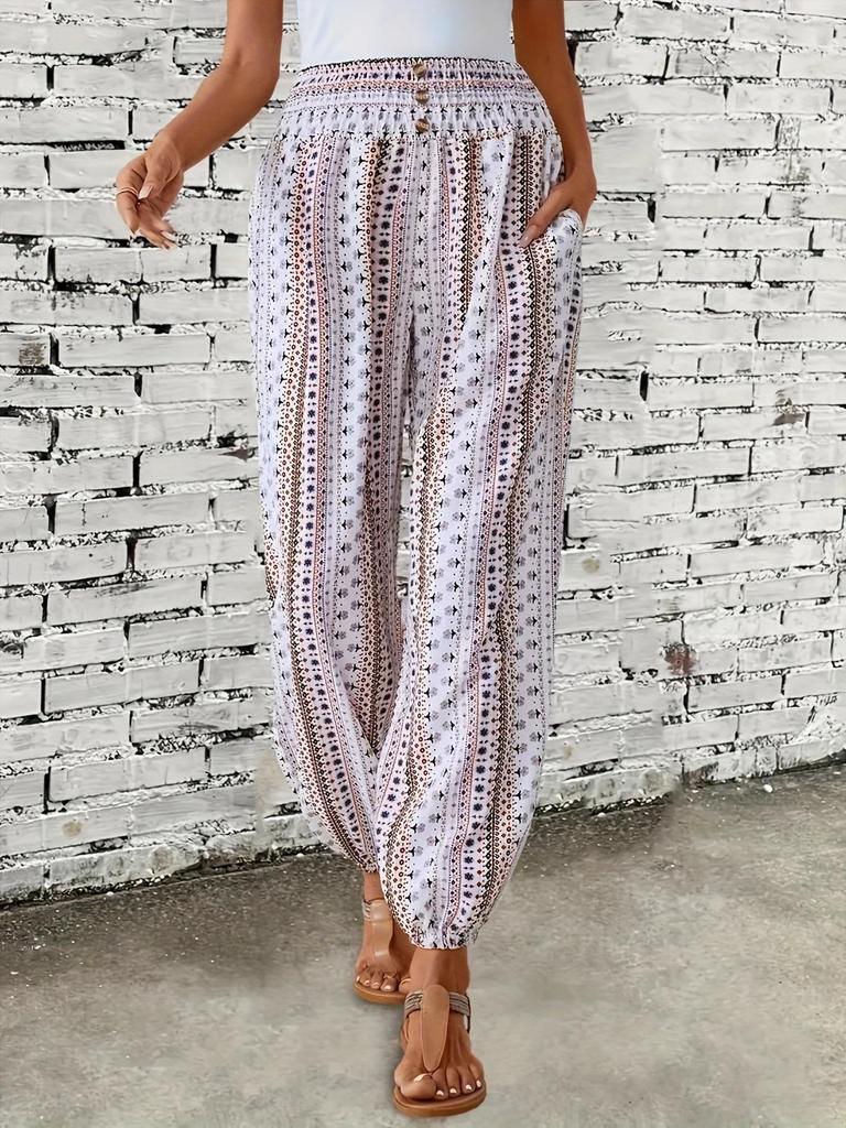 European & American Style Bohemian Print Elastic Waist Draped Pants for Women - Spring/Summer Collection