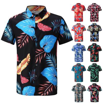 Summer New Short Sleeve Plus Size Men's Loose Lapel Hawaiian Print Shirt
