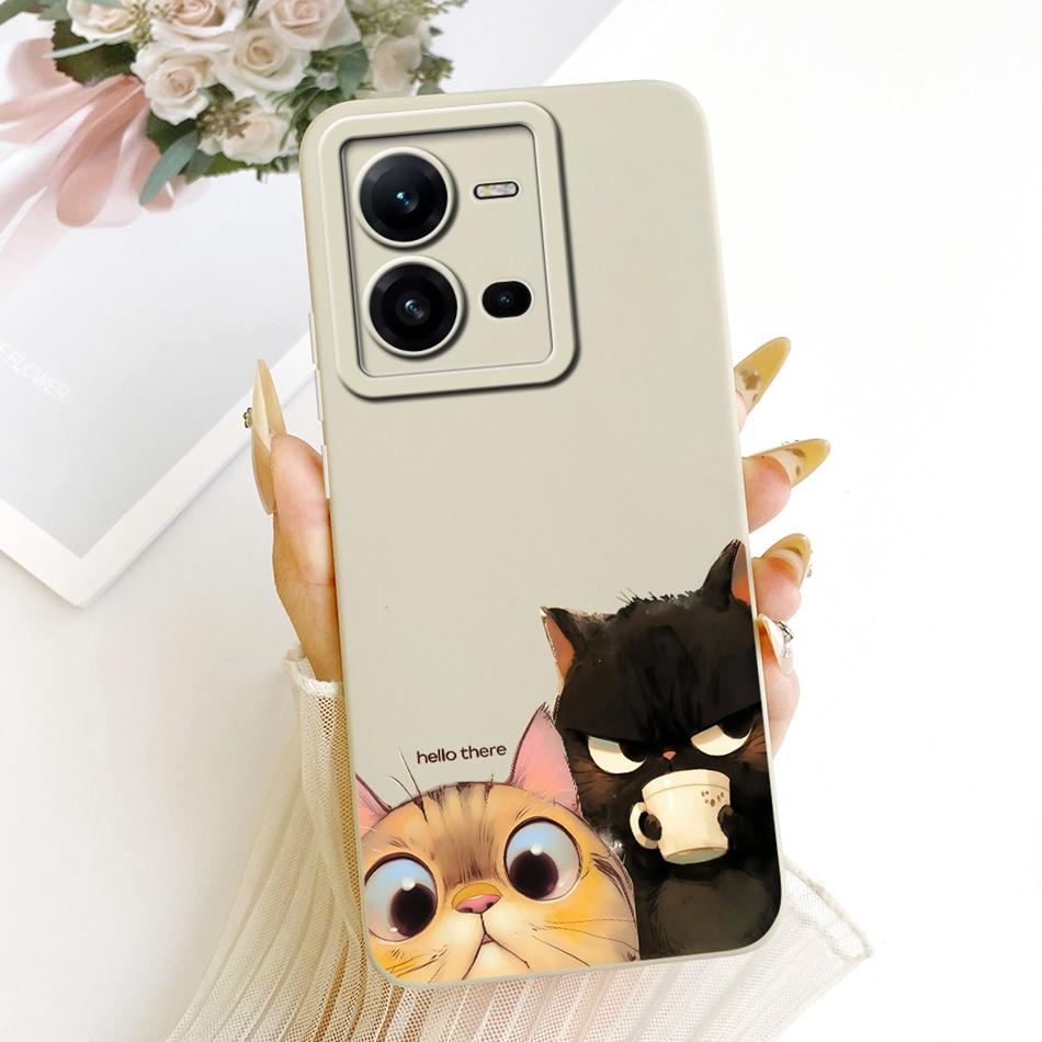 For Vivo V25 V25e 4G Cute Cat Flower Cartoon Phone Case For Vivo V25 V 25 25E V2201 V2202 Shockproof Soft Silicone Covers Bumper