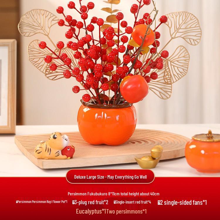 Housewarming Persimmon Ornament Set: Good Fortune Figurines for New Home Gifts and Moving-in Celebrations