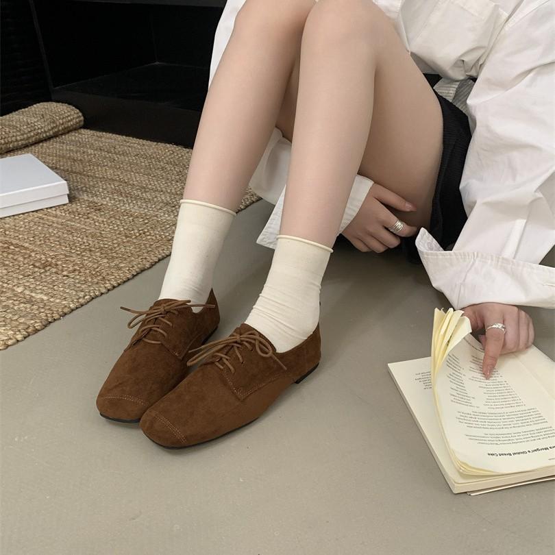 Direct Sales Women's Shoes Retro Style Flat Bottom Casual Versatile Women's Single Shoes Low Top Front Lace-up Doudou Shoes