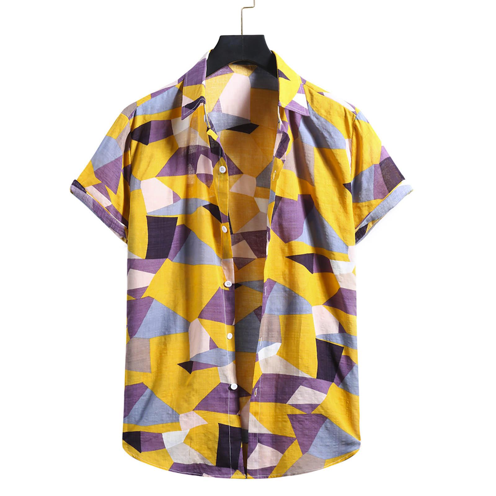 

Мужская модная хлопково-льняная рубашка с короткими рукавами и принтом, блузка, топ XL жёлтый